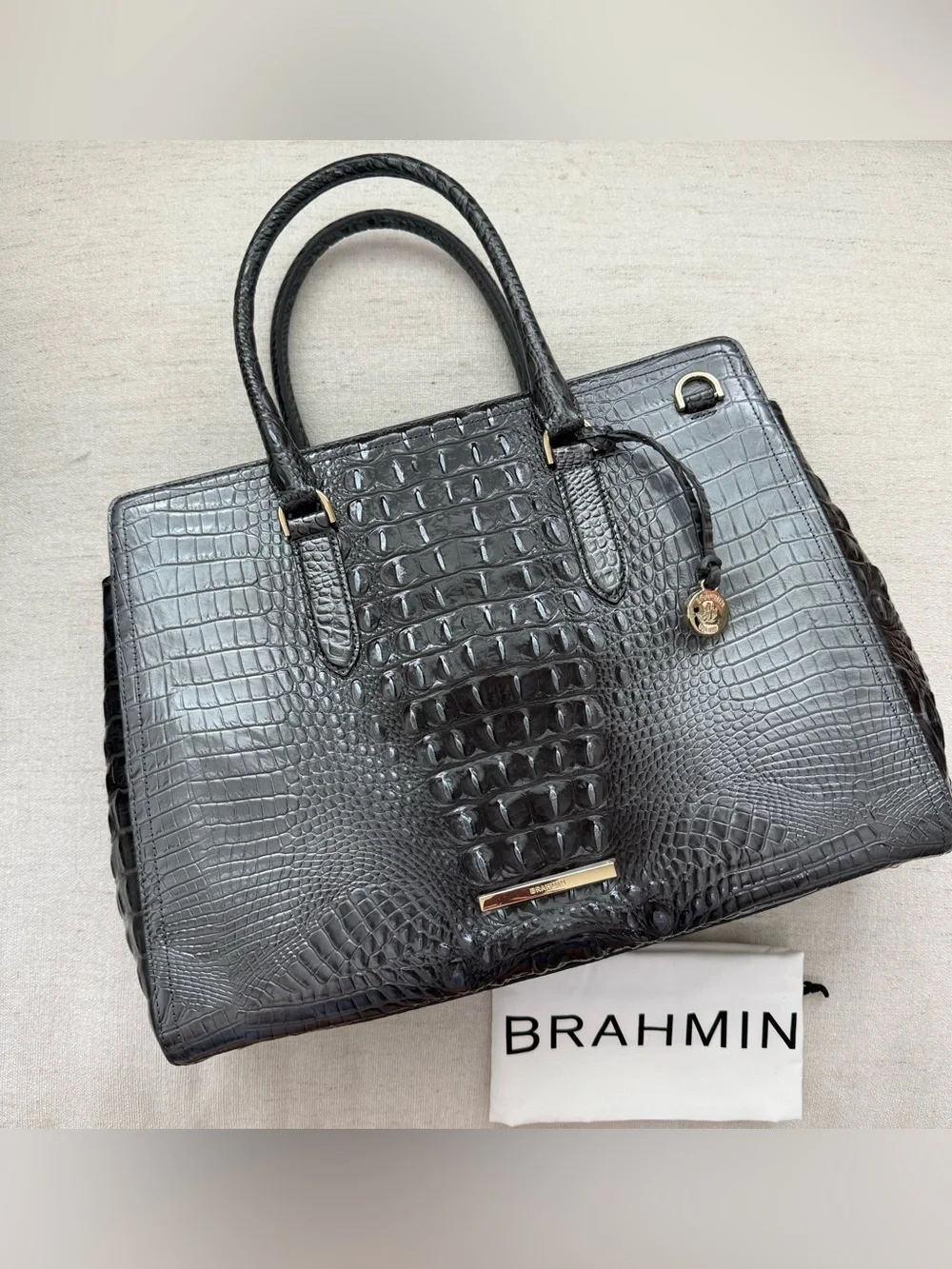 Brahmin Finley Carryall Charcoal Pewter Grey Melbourne Leather